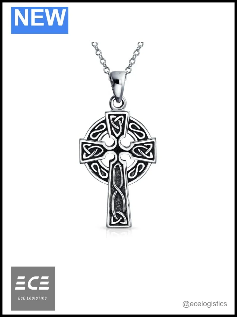 Celtic Knot Infinity Trinity Cross Pendant Necklace .925 Sterling Silver